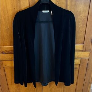 Laura Ashley Elegant Black Velvet Open Front Cardigan